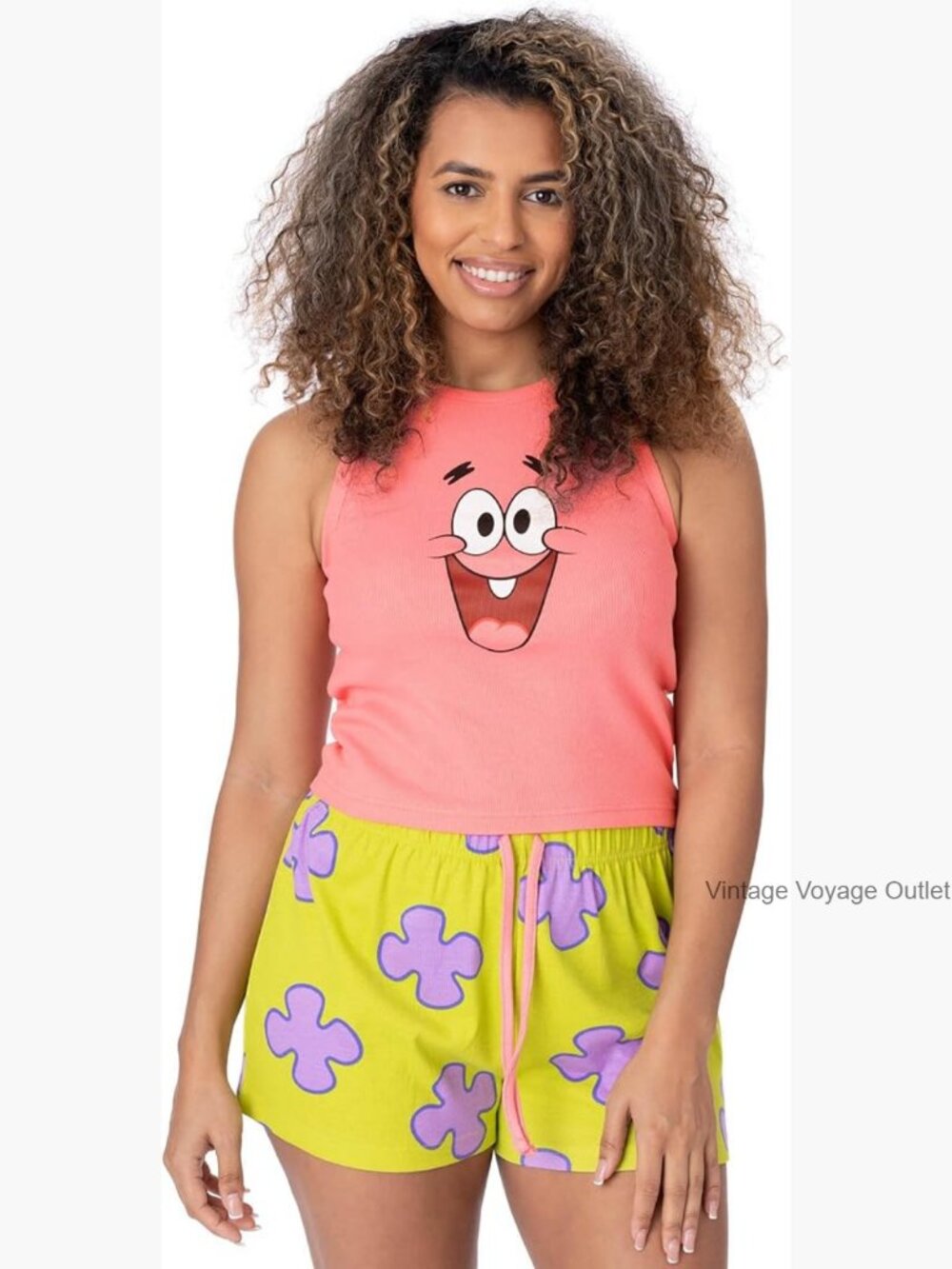 Ladies Pajama Set - Ribbed Vest & Shorts - Patrick Star Graphic Sleepwear